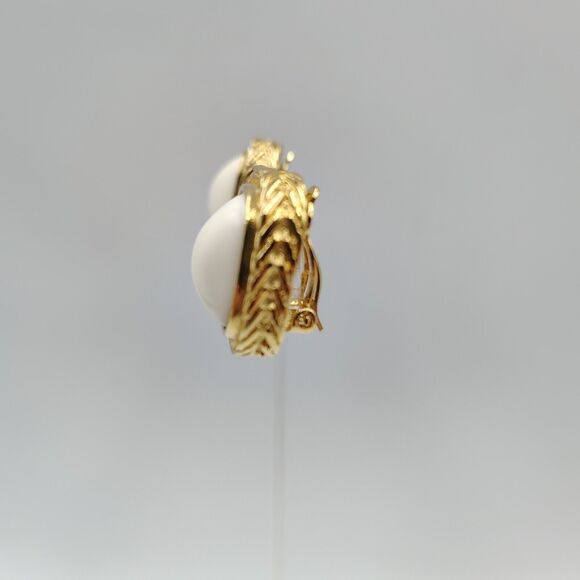 Vintage Givenchy Gold Tone White Lucite Cabochon Rectangular Clip On Earrings - Picture 8 of 16